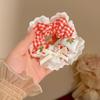 Lenço Quadrado Vazado Branco Cereja de Renda Feito à Mão Scrunchie Doce Feminino Rabo de Cavalo Elástico de Cabelo
