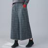 Pantalones de talla grande para mujer chica gordita sueltos cintura ajustada culottes a cuadros adelgazantes artísticos casuales cropped de pierna ancha moda que reduce la edad
