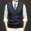 Cardigã de lã pura masculino para outono e inverno, colete de lã tricotado quente tamanho grande, colete de lã masculino de alta qualidade com decote V