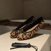 Zapatos de Leopardo de Moda para Mujer, Zapatos Planos de Otoño con Lazo, Mocasines Estilo Francés Ballet, Zapatos de Cuero para Mujer