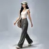 Conjunto de Yoga Feminino Elegante de Alta Qualidade com Calça Wide Leg e Bolsos Cintura Alta Modelador Pilates Corrida Matinal Fitness Conjunto de Duas Peças