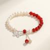 Pulsera de cuentas de cristal aguamarina con mariposa de perla de agua dulce natural para mujer, ágata roja del sur, cera de abeja al por mayor