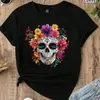2025 Nuevo Sitio Independiente de Comercio Exterior Camiseta con Estampado de Calavera de Pascua para Hombre y Mujer Manga Corta Cuello Redondo Top Holgado