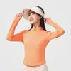 Camisa de protección solar para yoga de corte ajustado para mujer, cuello alto de verano, protección UV, chaqueta deportiva ligera, ropa de protección solar de seda helada