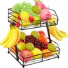 Cesta de Frutas de Ferro Forjado Estilo Europeu, Armazenamento Destacável para Lanches e Frutas Secas, Bandeja de Frutas de Camada Dupla, Decoração Criativa para Casa