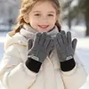 Luvas de Tricô de Cinco Dedos para Crianças Outono e Inverno Color Block Patch de Couro Forro de Lã Acolchoado Quente Luvas para Crianças Luvas de Proteção Contra o Frio para Crianças