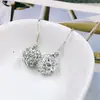 Brincos de agulha de prata 925 estilo coreano para mulheres, brincos de bola com zircônia super brilhante e cravejados de diamantes, joias de ouvido longas de cristal