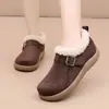 Sapatos Novos de Algodão de Inverno Sola Grossa Fundo Plano Bico Fechado Feminino Peludo Exterior Quente Fivela de Couro Veludo Plus Casual Decoração