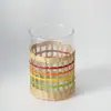 Jarrón de Vidrio Tejido de Paja Natural Transfronterizo, Vaso de Vidrio para Oficina Tejido Puramente a Mano, Juego Tejido Tricolor al por Mayor
