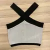Camisola de Verano con Cuello Halter Combinación de Colores Blanco y Negro Estilo Sexy Europeo y Americano Diseño Puro Deseo Off-Shoulder Top de Punto para Mujer
