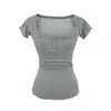 Atacado de Roupas Femininas Transfronteiriças Estilo Europeu e Americano 2026 Novidades de Verão Camiseta Leve de Manga Curta com Babados, Decote em U Profundo e Cintura Marcada