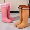 Nuevas Botas de Lluvia Versátiles para Mujer hasta la Pantorrilla, Zapatos de Goma Impermeables de Invierno con Algodón Cálido para Mujer, Modernos y Simples para Mujer