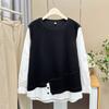 Outono 200kg irmã gorda plus size design de moda feminina irregular falso camisa de duas peças pulôver top 5281