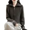 Cárdigan de punto retro para mujer, color liso, lana pura, suave, grueso, 10 cremalleras, top de capa base, otoño e invierno, cuello alto