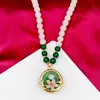 Colar de Jade Branco, Colar de Mãe com Contas Redondas de Jade Branco 8mm, Pingente de Cabacinha com Fecho de Segurança, Joia Nova para Transmissão ao Vivo Transfronteiriça
