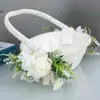 Nuevo Cesto de Flores para Boda Estilo Occidental con Rosas Artificiales, Lazo Decorativo, Cesto Blanco de Mano, Artículos para Boda