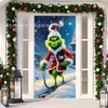Cubierta de Puerta Decoración de Dibujos Animados del Grinch Cubierta de Puerta Navideña Monstruo Verde Grinch Tela Colgante Tapiz Fondo de Cubierta de Puerta