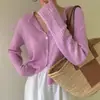 Cardigan feminino de alta costura coreano Dongdaemun, gola redonda, malha de seda gelada com proteção solar, manga longa, top fino justo para mulheres