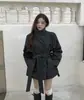 Abrigo de lana grueso de invierno chic coreano con forro de algodón, abotonado y con cinturón, cálido, corte holgado, adelgazante, cuello alto para mujer