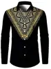 Camisa de Manga Larga Estilo Étnico Africano para Hombre Retro Dashiki Estampado Digital Cárdigan con Solapa Top Casual