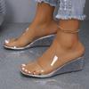 Zapatillas de mujer de talla grande de comercio exterior, novedad de verano 2025, con cuña y suela gruesa, transparentes, con boca de pez, para mujer.
