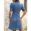 Amazon Transfronterizo Europa América Moda Casual Botón Adelgazante Manga Corta Vestido de Mezclilla Mujer