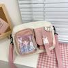 Bolsa Transversal Casual de Lona Pequena para Mulheres Estilo Coreano Estilo Vintage Transparente Cartão Estudante Moda Cor Contrastante