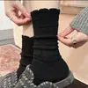 Meias de lã com renda cor de café, de comprimento médio para a panturrilha, para mulheres, outono e inverno, estilo japonês, malha vazada, meias folgadas, espessas, quentes, meias longas para botas