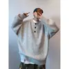 Suéter masculino de outono e inverno, estilo retrô americano, gola henley, com botões, gola redonda, versátil, casual, estiloso, jaqueta de malha de alta qualidade