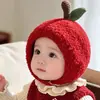 Gorro para Bebé con Forma de Manzana Roja para Niñas Pequeñas, Gorro Cálido de Lana para Otoño e Invierno, Gorro de Protección para Orejas de Recién Nacido