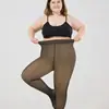 Leggings Térmicos de Una Pieza sin Entrepierna, Color Negro, Transparentes tipo Piel, Talla Extra Grande para Mujer, Forrados de Felpa y Engrosados, con Efecto Piel Transparente