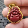 Pingente de jade otimizado pingente de Buda Maitreya com cinábrio pingente de Buda de cinábrio vermelho sangue de galinha pingente de Buda sorridente de cinábrio pingente de colar