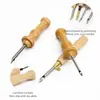 Herramienta de bordado de punzón con mango de madera ruso transfronterizo, accesorio de herramienta de bordado de sello DIY hecho a mano, bolígrafo de sello ajustable con mango de madera
