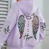 Sudadera con Patrón de Alas de Ángel de Aliexpress Transfronteriza - Suéter Casual Talla Grande para Mujer con la Frase "Suelta"