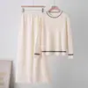 Conjunto de punto de dos piezas de comercio exterior Temu transfronterizo, con un suéter de cuello redondo y pantalones casuales de corte holgado, tejido de punto de manga larga