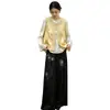 Calidad garantizada, seda, reductor de edad, chaleco estilo chino nuevo para madres, camiseta interior retro, pantalones de pierna ancha, conjunto de tres piezas