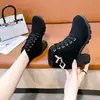 Moda Tallas Grandes Comercio Exterior Botas para Mujer 2025 Otoño e Invierno Nuevas Botas de Tacón Alto para Mujer con Tacón Grueso, Punta Redonda, Botas de Combate con Cordones