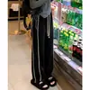 Pantalones Deportivos Negros de Talle Alto Talla Grande 100 kg para Mujeres Curvilíneas, Otoño Temprano, Corte Holgado, Adelgazantes, Pierna Ancha, Casual, de Largo Completo