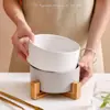 Vajilla Transfronteriza Personalizada Soporte de Madera Bol para Ensalada Bol para Fideos Almacenamiento de Llaves Bol para Mascotas con Soporte de Bambú Bol para Gatos Bol de Cerámica para Comida de Perro