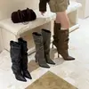 Botas puntiagudas de tacón de bloque estilo vintage para mujer con hebilla de cinturón, botas de tacón alto de aguja, botas de jinete, botas de tacón alto para principios de otoño para chicas a la moda