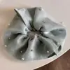 Nuevo Scrunchie Grande de Malla con Perlas de Doble Capa para Mujer, Estilo Francés, Gama Alta, Lujo Ligero, Accesorio para el Cabello Retro