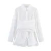 Europa Transfronteiriça Outono 2025 Temperamento Deslocamento Cintura Marcada com Pregas Cinto Mature Design Manga Longa Camisa Elegante