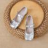 Zapatos Mary Jane Plateados Pequeños 2025 con Falda, Boca Baja, Punta Redonda, Moño, Estilo Ballet, Tacón Grueso Francés para Mujer