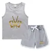 Chal de Verano para Niños 2023 Pantalones Cortos Calientes Camiseta Básica Casual Coreana Sudadera sin Mangas para Niños Absorbente de Sudor Color Caramelo
