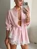Conjunto de Dos Piezas Rayado para Mujer Transfronterizo de Amazon Traje Rayado de Manga Larga y Shorts para Mujer con un Estilo Casual y Elegante