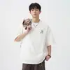 Camiseta de Manga Corta con Bloques de Color Personalizados e Impresión de Letras Góticas para Hombre, Verano, Holgada, de Marca Trendy, Algodón Puro