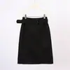 Feiyuan Design Simples Cor Pura Lã Saia Lápis Feminina Outono e Inverno Novo Estilo Coreano Cintura Alta Lã Saia Midi com Cinto