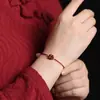 Benmingnian Bermellón Trébol de Cuatro Hojas Simple Seguro Cuerda Tejida a Mano Cuerda Roja Pulsera para Novia Pareja Pulsera para Estudiante