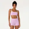 Conjunto de Ropa de Yoga de Color Contrastante para Mujer, Conjunto de Dos Piezas con Shorts de Fitness de Cintura Alta Levanta Glúteos, Ropa Deportiva de Secado Rápido con Sensación de Segunda Piel