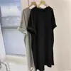 Vestido Camiseta Estampado Midi Soltinho Estilo Coreano para Meninas Cheinhas Tamanho Extra Grande Acima do Joelho Tendência de Verão